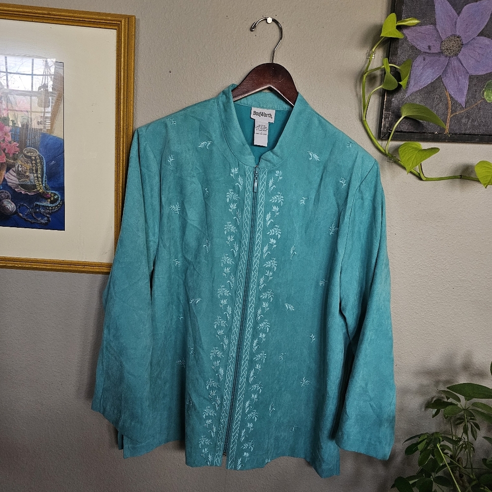 Vintage Suede Bonworth Teal Embroidered Jacket Large